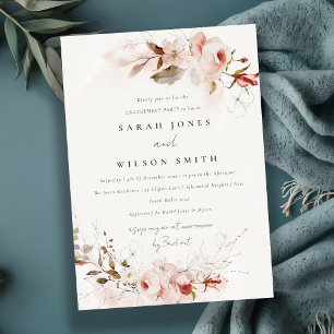 Elegant Dusky Fall Marsala Blush Floral Engagement Invitation
