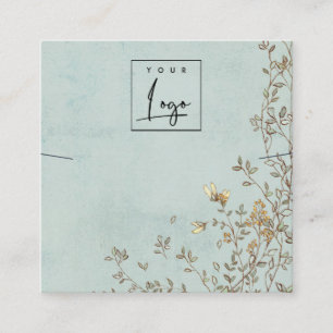 Elegant Dusky Floral Aqua Logo Necklace Display Square Business Card