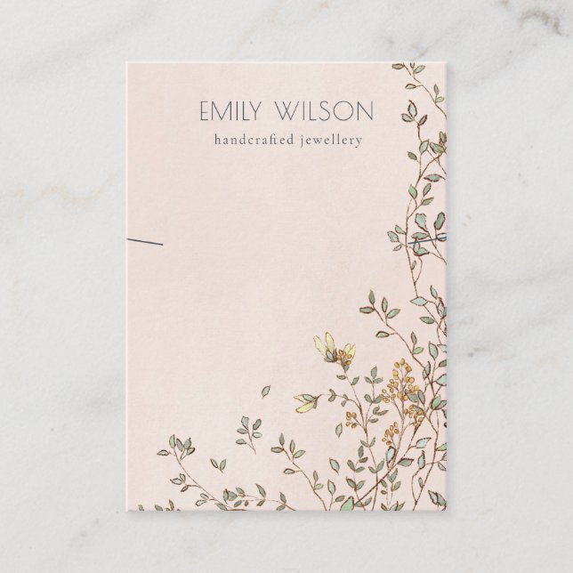 Elegant Dusky Floral Vine Blush Necklace Display Business Card (Front)