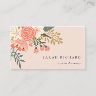 Elegant Dusky Orange Blush Pink Ambrosia Floral Business Card