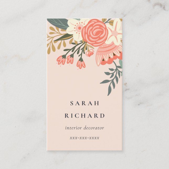 Elegant Dusky Orange Blush Pink Ambrosia Floral  Business Card (Front)