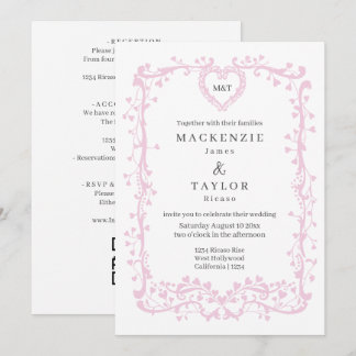 Elegant Dusky Pink Wedding French Frame Heart Invitation