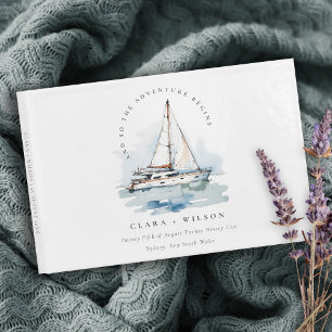 Elegant Dusky Sailboat Yacht Seascape Wedding  Guest Book
