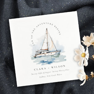 Elegant Dusky Sailboat Yacht Seascape Wedding Napkin