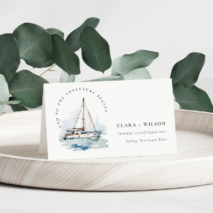 Elegant Dusky Sailboat Yacht Seascape Wedding Place Card