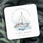 Elegant Dusky Sailboat Yacht Seascape Wedding  Square Paper Coaster<br><div class="desc">If you need any other matching product or customisation,  kindly message via Zazzle.</div>