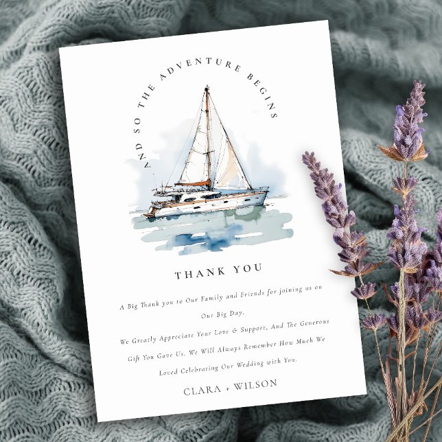 Elegant Dusky Sailboat Yacht Seascape Wedding  Thank You Card (Creator Uploaded)