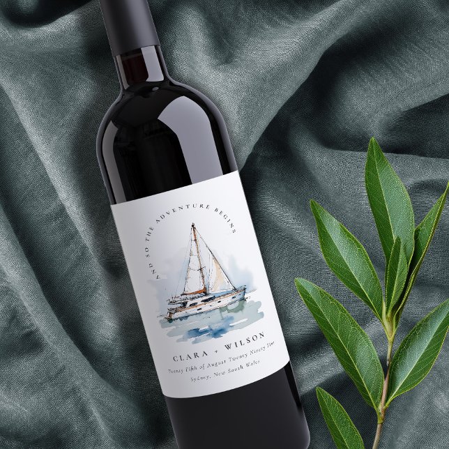 Elegant Dusky Sailboat Yacht Seascape Wedding  Wine Label (Creator Uploaded)