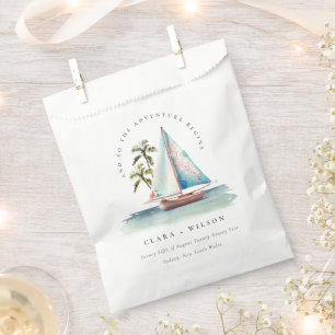 Elegant Dusky Teal Sailboat Palm Seascape Wedding Favour Bag