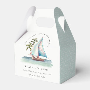 Elegant Dusky Teal Sailboat Palm Seascape Wedding  Favour Box