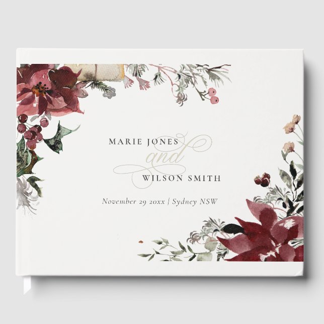 Elegant Dusky Warm Winter Festive Foliage Wedding Guest Book (Front)