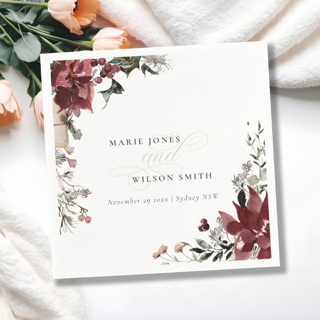 Elegant Dusky Warm Winter Festive Foliage Wedding Napkin (Creator Uploaded)