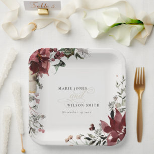 Elegant Dusky Warm Winter Festive Foliage Wedding Paper Plate