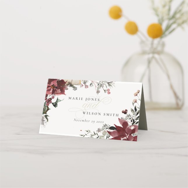 Elegant Dusky Warm Winter Festive Foliage Wedding  Place Card (Front)