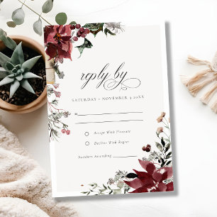 Elegant Dusky Warm Winter Festive Foliage Wedding RSVP Card