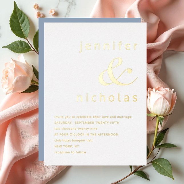 Elegant Dusty Blue Ampersand Wedding Gold (Elegant Dusty Blue Ampersand Wedding Gold Foil Invitation)
