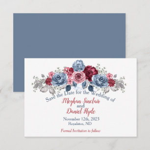 Elegant Dusty Blue and Burgundy Wedding Save The Date