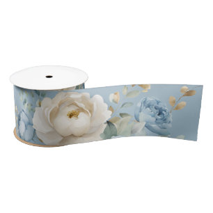 Elegant Dusty Blue and Cream Rose Wedding Satin Ribbon