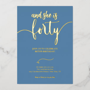 Elegant Dusty Blue and Gold 40 BIRTHDAY CARD