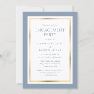 Elegant Dusty Blue and Gold Engagement Party Invitation