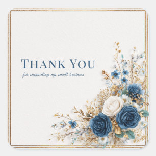 Elegant Dusty Blue and Gold Floral Thank You Square Sticker