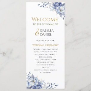 Elegant Dusty Blue and Gold Floral Wedding Program