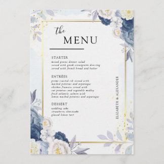 Elegant Dusty Blue and Gold Floral Wedding Table  Menu