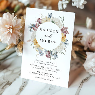 Elegant Dusty Blue and Mauve Wildflower Wedding Invitation