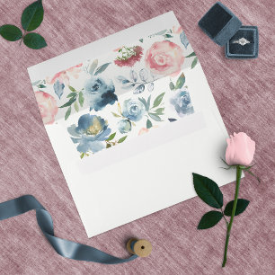 Elegant Dusty Blue and Rose Floral Swag Envelope