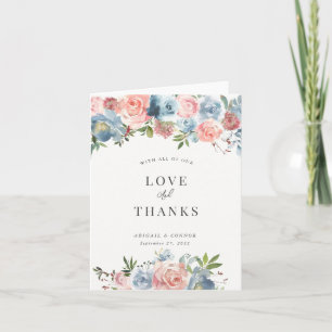 Elegant Dusty Blue and Rose Floral Swag Thank You Card