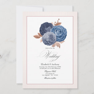 Elegant Dusty Blue and Rose Gold Floral Wedding Invitation