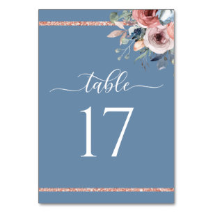 Elegant Dusty Blue and Rose Gold Wedding Table Number