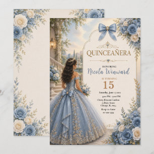 Elegant Dusty Blue and Silver Quince Invitation