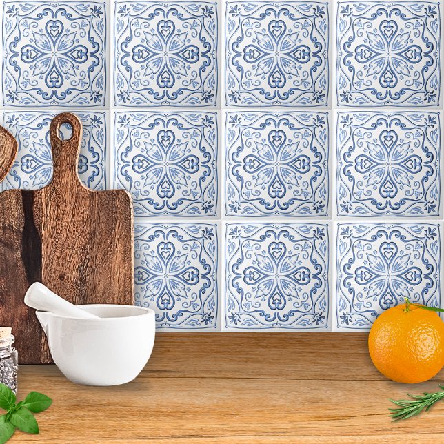 Elegant Dusty Blue and White  Ceramic Tile (Creator Uploaded)