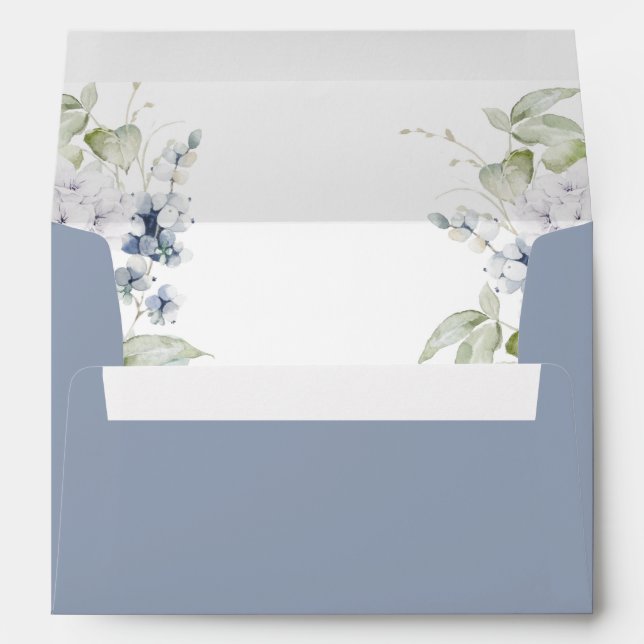 Elegant Dusty Blue and White Floral Wedding Envelope (Back (Bottom))