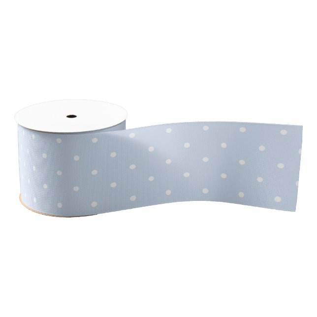 Elegant Dusty Blue and White Polka Dots Pattern Grosgrain Ribbon (Spool)