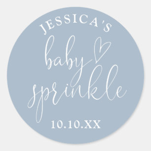 Elegant Dusty Blue Baby Sprinkle Shower Favour Classic Round Sticker