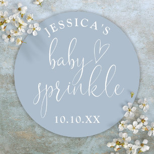Elegant Dusty Blue Baby Sprinkle Shower Favour Classic Round Sticker