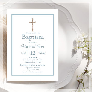 Elegant Dusty Blue   Baptism Invitation