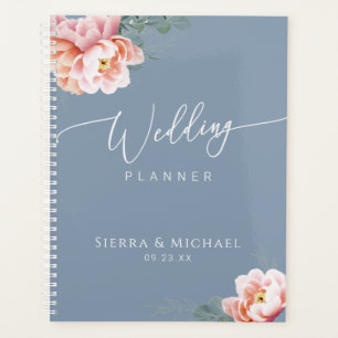 Elegant Dusty Blue Blush Floral Greenery Wedding Planner