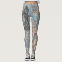 Elegant Dusty Blue Blush Pink Floral Lace Leggings