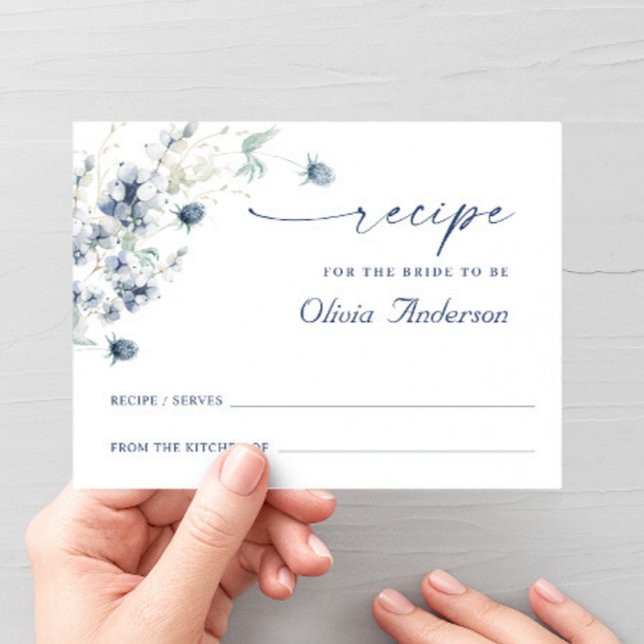 Elegant Dusty Blue Boho Bridal Shower Recipe Card (Creator Uploaded)