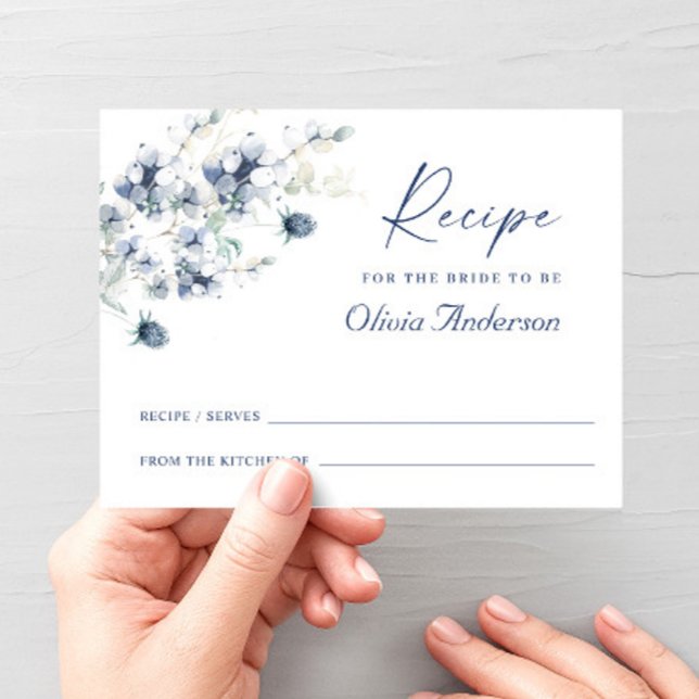 Elegant Dusty Blue Boho Bridal Shower Recipe Card (Creator Uploaded)