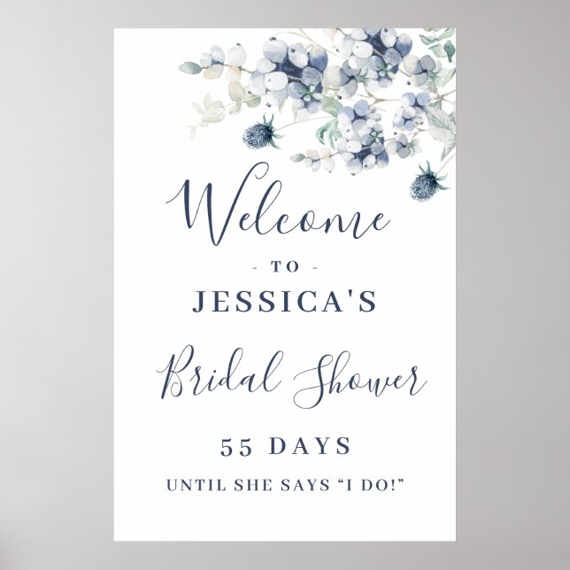 Elegant Dusty Blue Boho Bridal Shower Welcome Sign (Front)