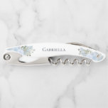 Elegant Dusty Blue Boho Floral Bridesmaid Name Corkscrew<br><div class="desc">These beautiful corkscrews are designed as gifts for your bridesmaids or maid of honour. They feature a rustic hand painted watercolor design with dusty blue roses and flowers on a white background and her name in the middle. Perfect way to thank her or invite her to be a part of...</div>