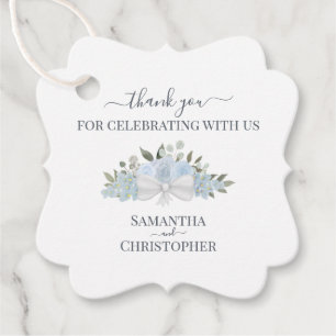 Elegant Dusty Blue Boho Roses Wedding Thank You Favour Tags