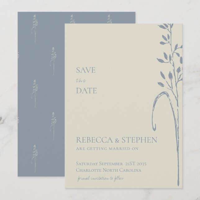 Elegant dusty blue  boho  save the date invitation (Front/Back)
