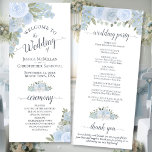 Elegant Dusty Blue Boho Watercolor Floral Wedding Program<br><div class="desc">This beautiful wedding program features an elegant floral boho chic design with hand painted roses and blossoms in shades of pale dusty blue, surrounded by delicate sage green sprigs of eucalyptus leaves and garden greenery. The titles are written in fancy script calligraphy, and there is space for your ceremony and...</div>