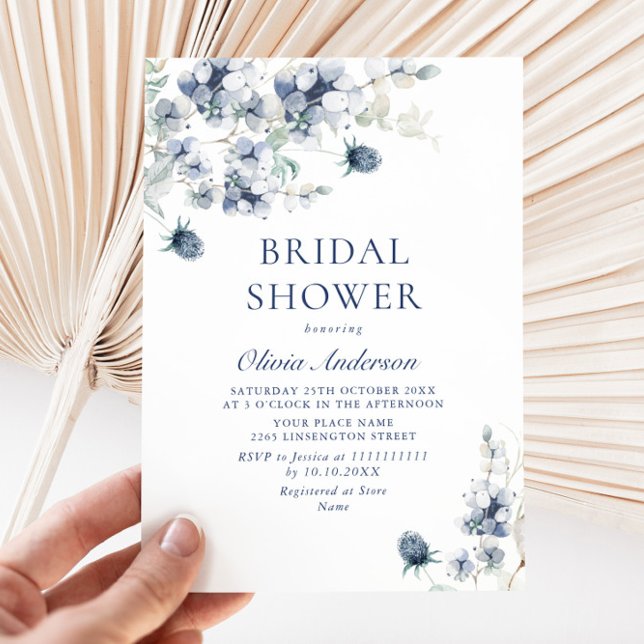 Elegant Dusty Blue Boho Winter BRIDAL SHOWER Invitation (Creator Uploaded)