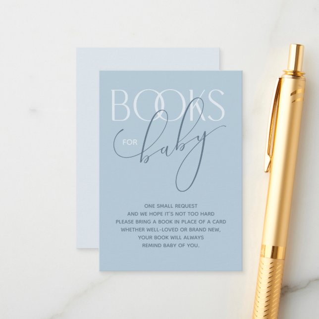 Elegant Dusty Blue Book Request Enclosure Card (Front/Back In Situ)